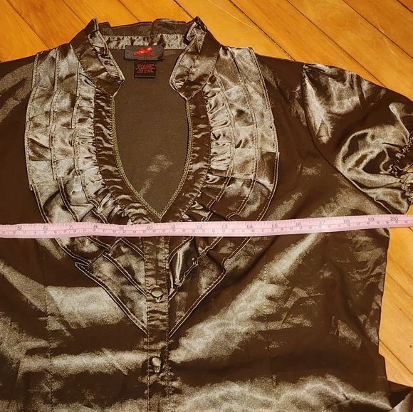 Olive green ruffle silky blouse - Picture 5 of 6